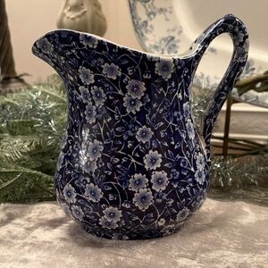 Calico Pitcher Medium Blue and White Staffordshire England